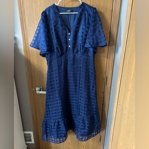 BloomChic Beautiful Dark Blue Weave Patterned Pocket Dress